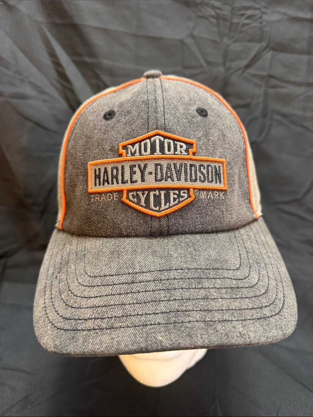 Wisconsin Harley Davidson Grey and Orange Logo Velcro Back Cap